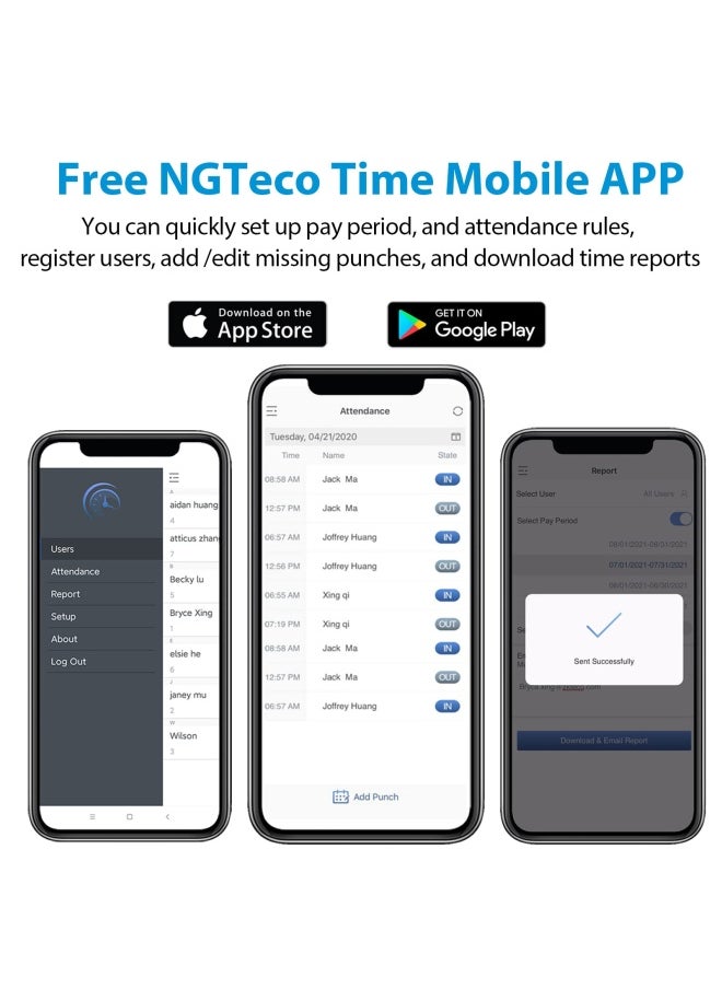 Generic - Ngteco Fingerprint Time Clock W2 Biometric Employee Time Attendance Machine For Small Business And Office Finger Scan Automatic Punch Lan Wifi App For Ios/Android 0 Monthly Fee - Image 1