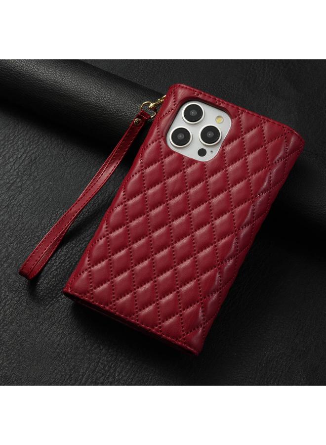 Zaboon Case For iPhone 13 Pro Max Zipper Multi-Card Wallet Rhombic Leather Phone Case - Image 3