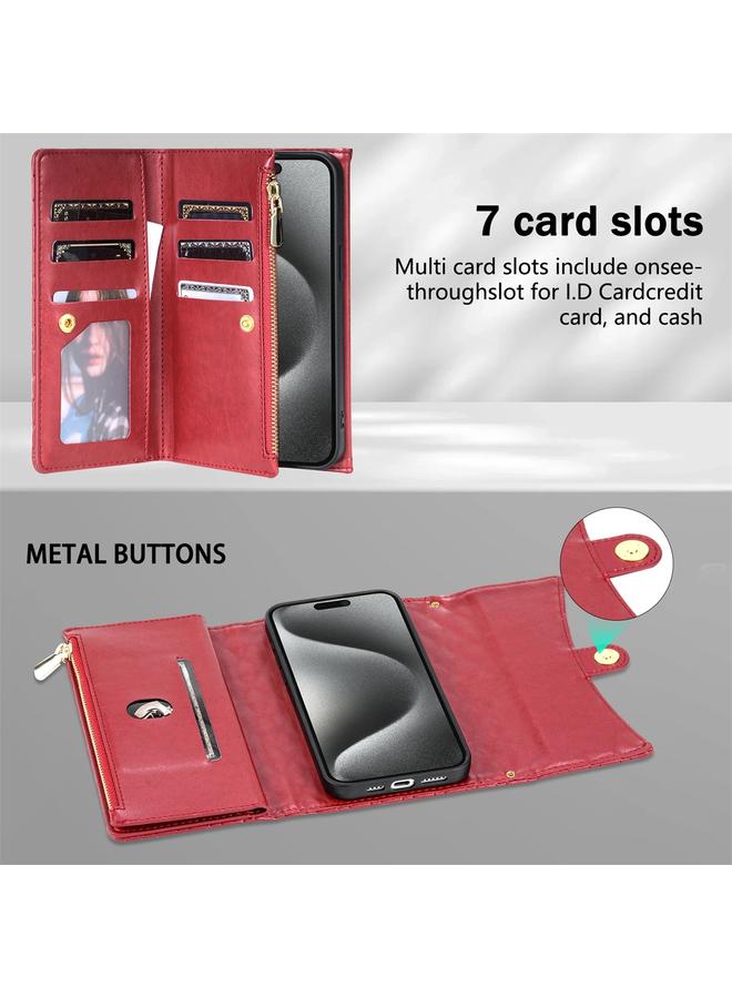 Zaboon Case For iPhone 13 Pro Max Zipper Multi-Card Wallet Rhombic Leather Phone Case - Image 5