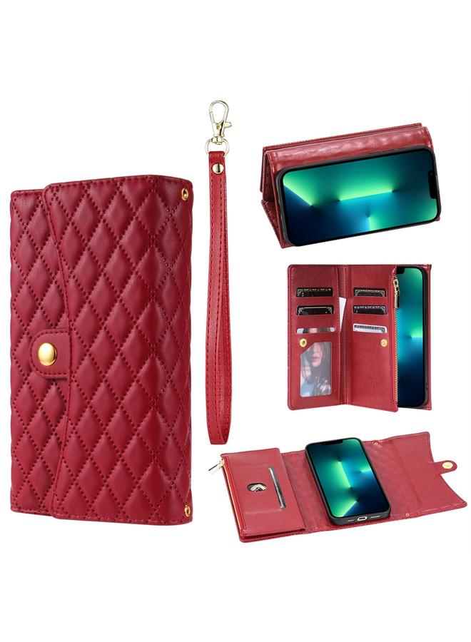 Zaboon Case For iPhone 13 Pro Max Zipper Multi-Card Wallet Rhombic Leather Phone Case - Image 1