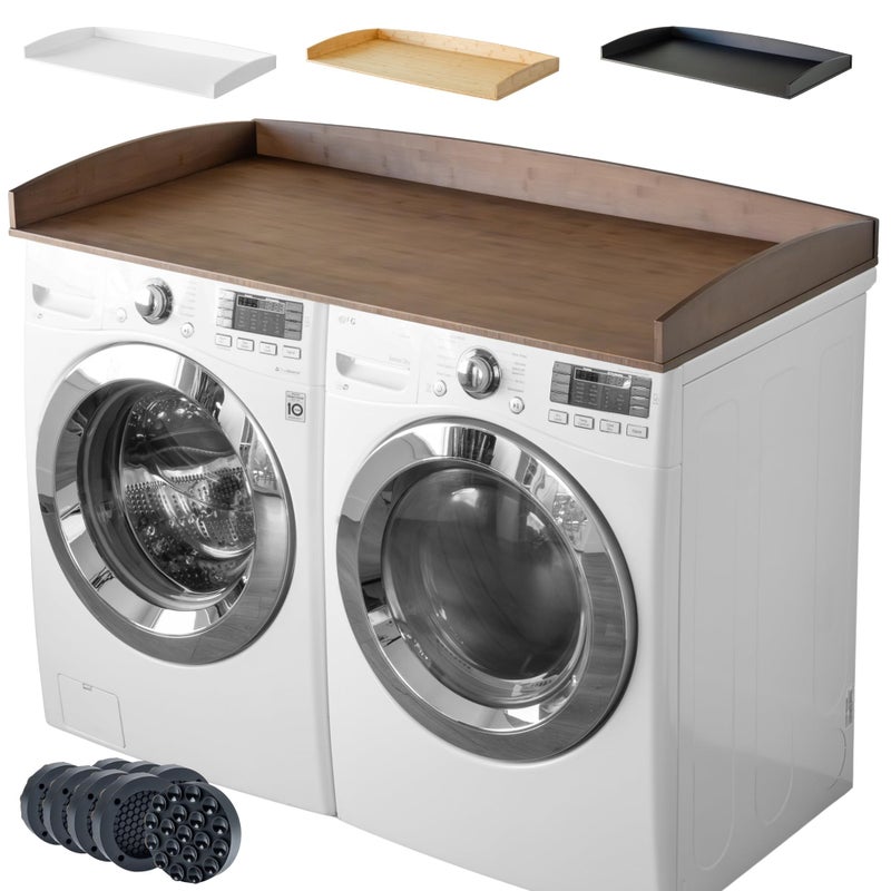 Nedura طاولة غسالة ومجفف نيدورا مع وسادات مضادة للاهتزاز، حواف منحنية، طاولة غسيل من الخيزران، تنظيم غرفة الغسيل، ملحقات غرفة الغسيل 275x54 جوز داكن