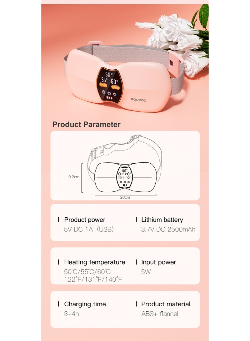 porodo Lifestyle Cordless Heat Wave Massage Pad Dual Therapy with Heat and Vibration for Period Pain, Cramps & Back Pain / Rechargeable Massager with 2500mAh Battery / 3 Heat Levels / Pain Relief - Pink - Image 5