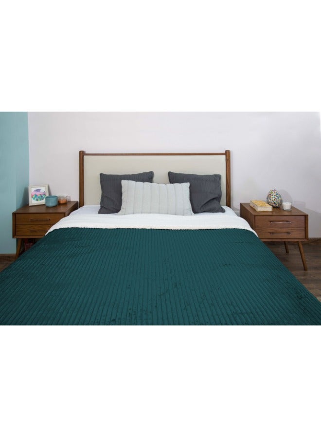 Mintra Blanket Double Sided Sherpa & Strip Flannel Emerald green 220x180 - Image 5
