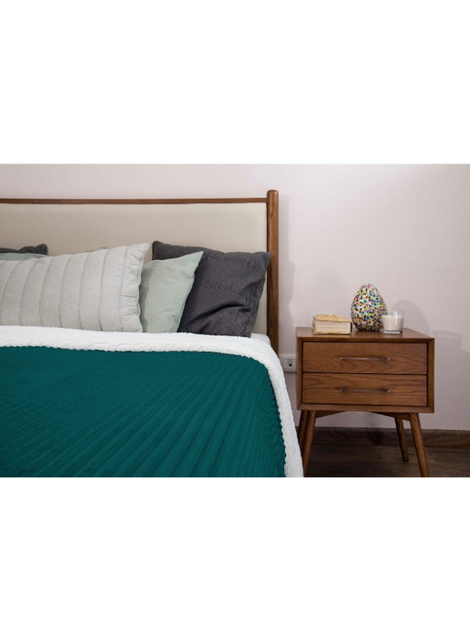 Mintra Blanket Double Sided Sherpa & Strip Flannel Emerald green 220x180 - Image 1