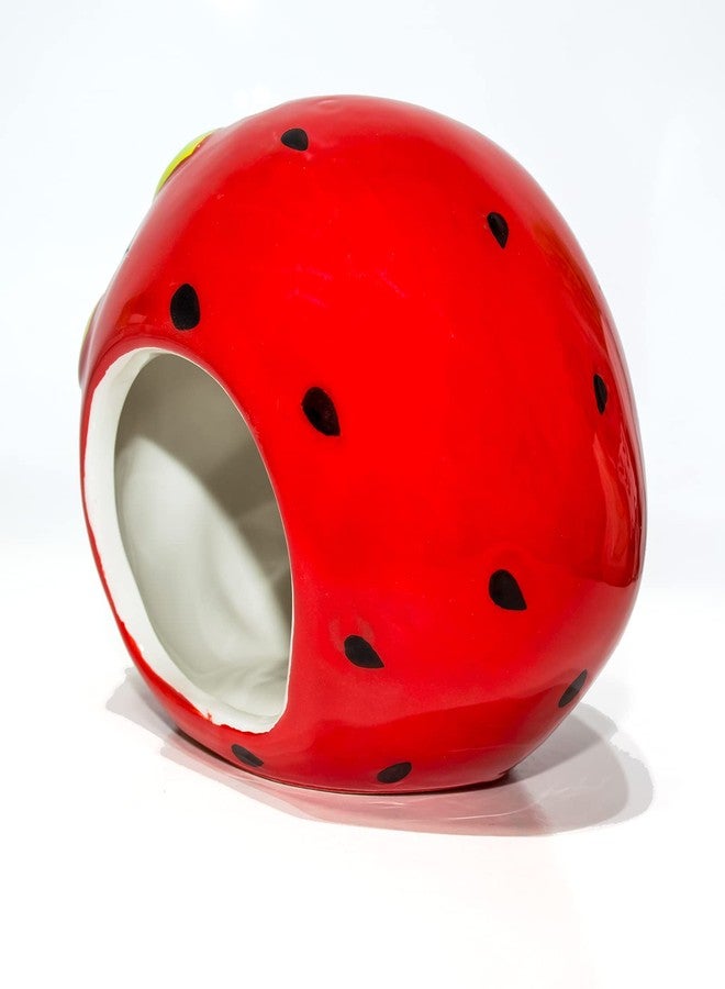 Besimple Hamster Hideout, Small Animal Hideout Ceramic Pet House, Adorable Shape Hamster House Cave Mini Hut Cage Critter Bath House for Chinchilla(Strawberry) - Image 2