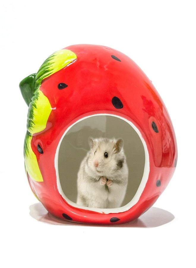 Besimple Hamster Hideout, Small Animal Hideout Ceramic Pet House, Adorable Shape Hamster House Cave Mini Hut Cage Critter Bath House for Chinchilla(Strawberry) - Image 1