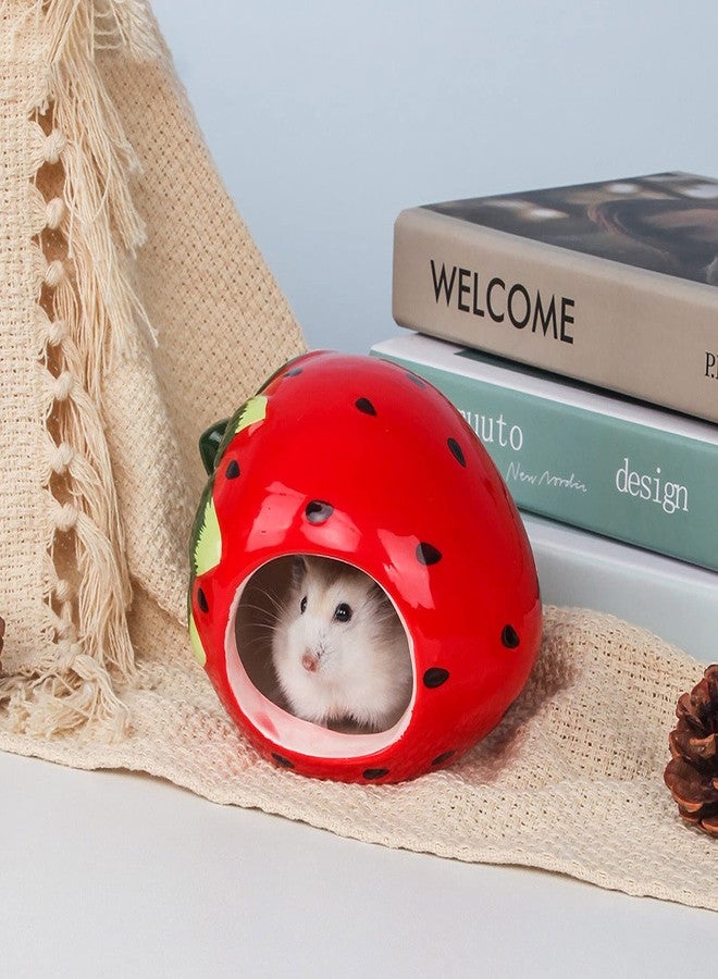 Besimple Hamster Hideout, Small Animal Hideout Ceramic Pet House, Adorable Shape Hamster House Cave Mini Hut Cage Critter Bath House for Chinchilla(Strawberry) - Image 4