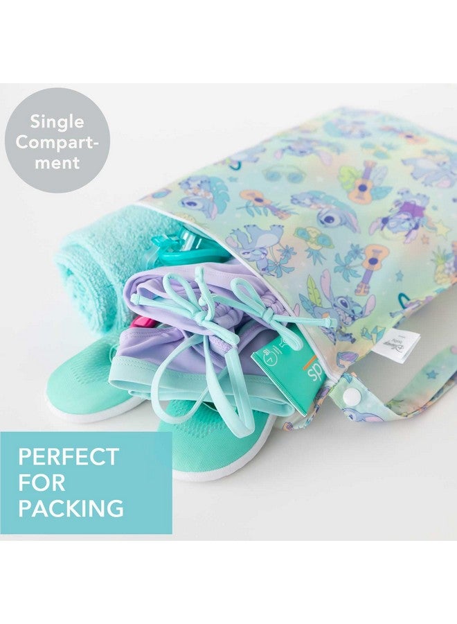 Bumkins Disney Waterproof Wet Bag for Baby, Travel, Swim Suit, Cloth Diapers, Pump Parts, Pool, Beach, Gym Clothes, Toiletry, Hook to Stroller, Daycare, Zipper Reusable Wetdry Packing Pouch, Stitch - Image 1