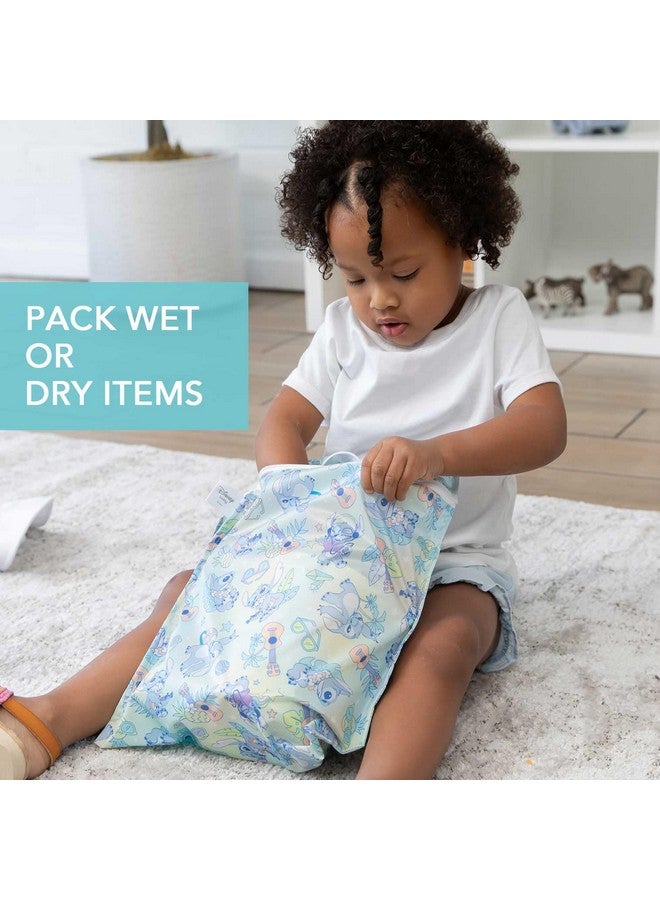 Bumkins Disney Waterproof Wet Bag for Baby, Travel, Swim Suit, Cloth Diapers, Pump Parts, Pool, Beach, Gym Clothes, Toiletry, Hook to Stroller, Daycare, Zipper Reusable Wetdry Packing Pouch, Stitch - Image 2