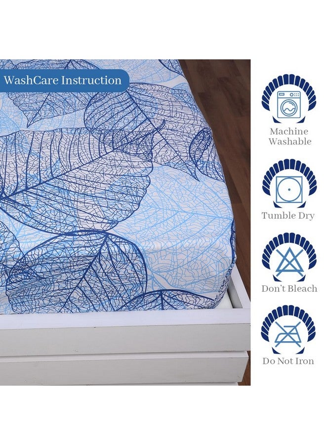 Divine Casa 144 TC Cotton Fitted Bedsheet for King Bed | Floral Print - Blue | Skin-Friendly & Breathable | Elastic Fit | 100% Cotton | Size 78 x 72 inches - Image 3