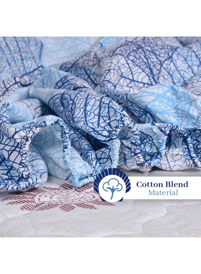 Divine Casa 144 TC Cotton Fitted Bedsheet for King Bed | Floral Print - Blue | Skin-Friendly & Breathable | Elastic Fit | 100% Cotton | Size 78 x 72 inches - Image 4