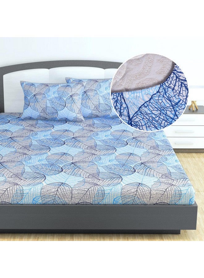 Divine Casa 144 TC Cotton Fitted Bedsheet for King Bed | Floral Print - Blue | Skin-Friendly & Breathable | Elastic Fit | 100% Cotton | Size 78 x 72 inches - Image 1