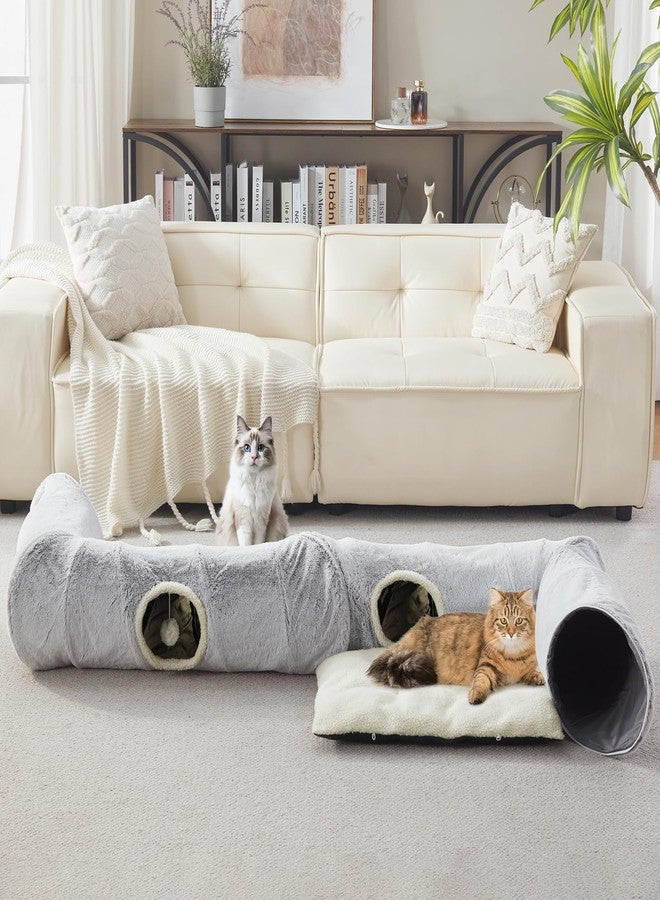 WINDRACING Cat Tunnel Bed for Indoor Cats - Cute Cat Tunnel Toy, Equipped with Washable mats, Square pet Hide and Seek cat cave Toy, Suitable for Kittens/Puppies/Rabbits, (Grey XL:39"X30"X11") - Image 2