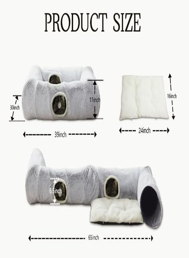 WINDRACING Cat Tunnel Bed for Indoor Cats - Cute Cat Tunnel Toy, Equipped with Washable mats, Square pet Hide and Seek cat cave Toy, Suitable for Kittens/Puppies/Rabbits, (Grey XL:39"X30"X11") - Image 4