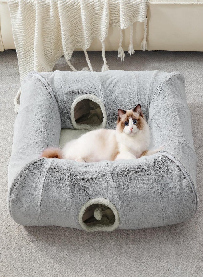 WINDRACING Cat Tunnel Bed for Indoor Cats - Cute Cat Tunnel Toy, Equipped with Washable mats, Square pet Hide and Seek cat cave Toy, Suitable for Kittens/Puppies/Rabbits, (Grey XL:39"X30"X11") - Image 1