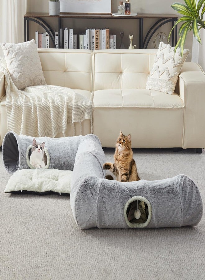 WINDRACING Cat Tunnel Bed for Indoor Cats - Cute Cat Tunnel Toy, Equipped with Washable mats, Square pet Hide and Seek cat cave Toy, Suitable for Kittens/Puppies/Rabbits, (Grey XL:39"X30"X11") - Image 3