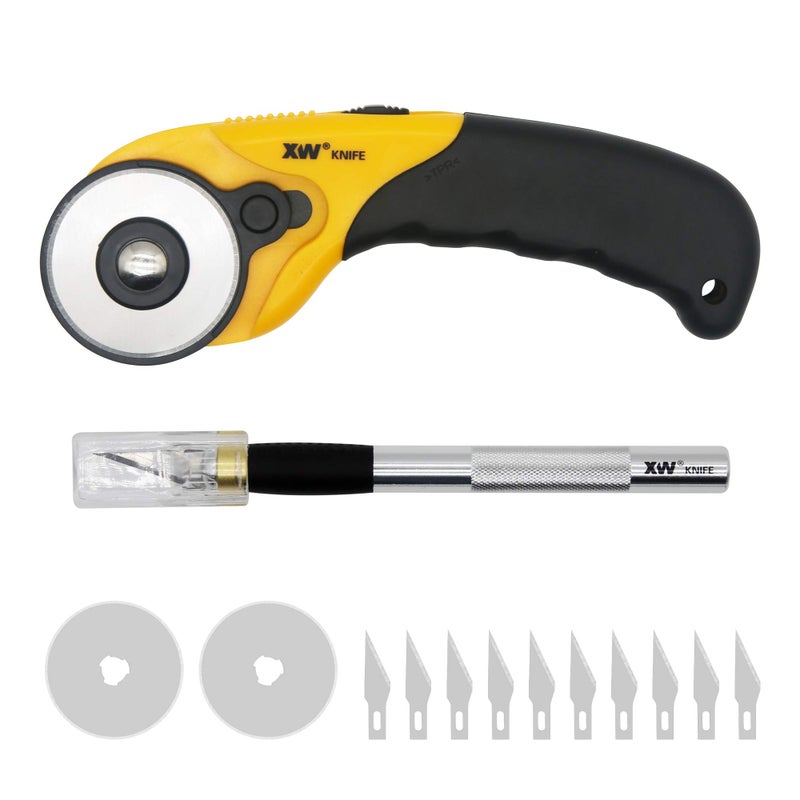 XW Hobby Knife Set- 45mm SKS-7 Rotary Cutter and Precision Knife for Art, Quilting and Crafting,12 Bonus Blades - Image 1