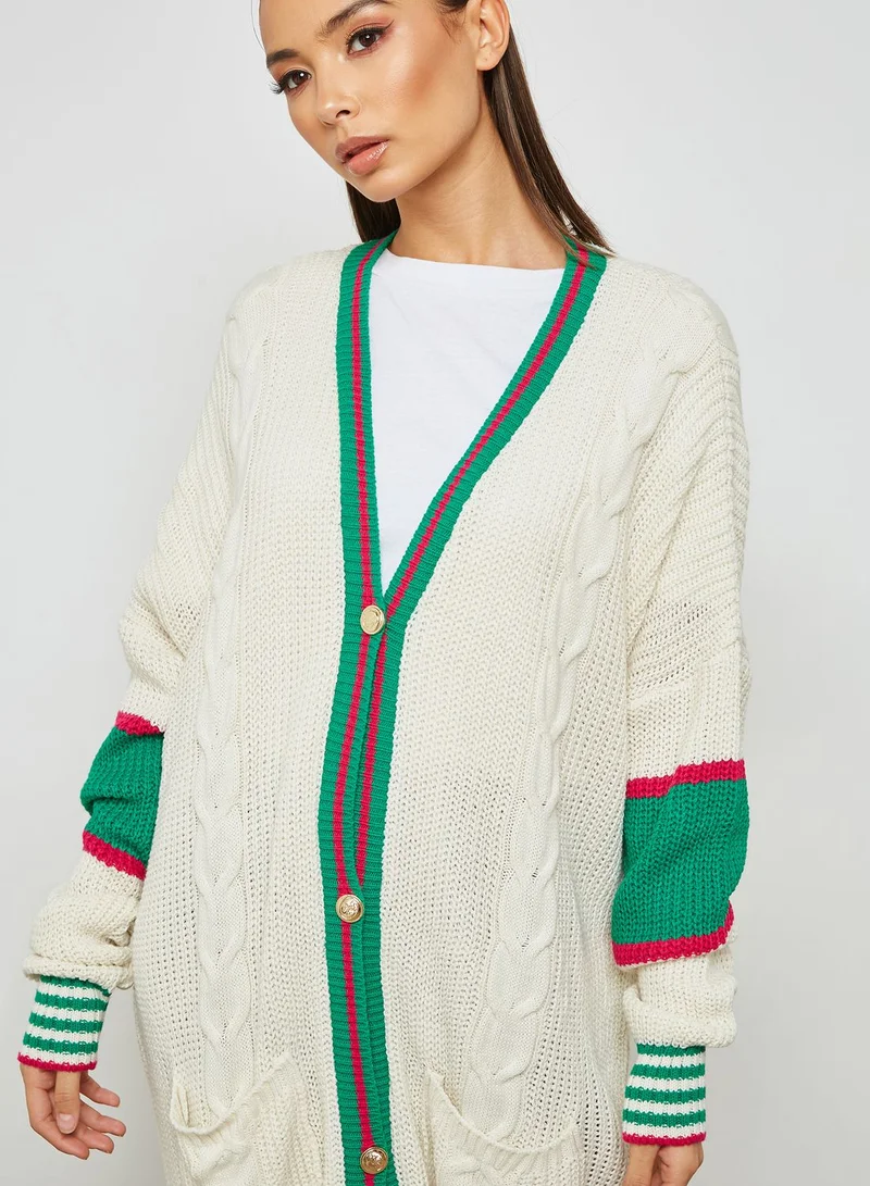 Missguided Contrast Longline Cable Sweater