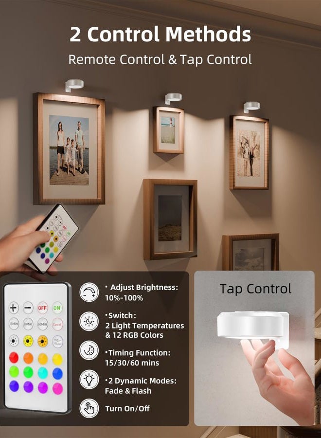 EZVALO Picture Lights for Wall, 2000mAh Rechargeable Battery Magnetic Poster Lights with 3 Color Temps & 12 RGB, Remote Dimmable Timer Painting Light, Wall Decor Light for Art Display, Frame (3 Pack) - Image 5