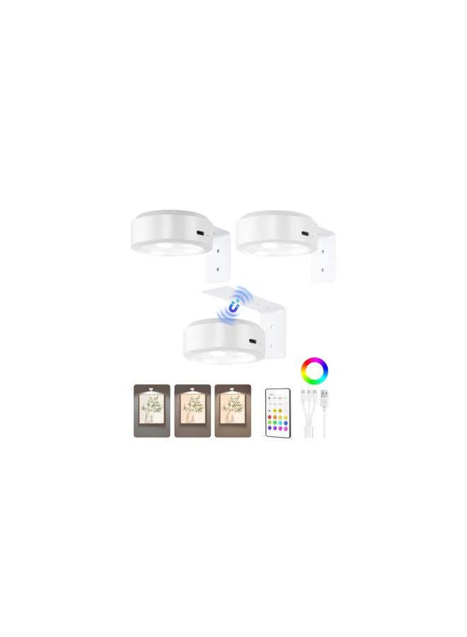 EZVALO Picture Lights for Wall, 2000mAh Rechargeable Battery Magnetic Poster Lights with 3 Color Temps & 12 RGB, Remote Dimmable Timer Painting Light, Wall Decor Light for Art Display, Frame (3 Pack) - Image 1