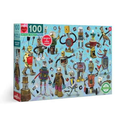 eeBoo Upcycled Robots 100 Piece Puzzle Perfect Project for Little Hands Aids in Development of Pattern Shape and Color Recognition Offers Children a Challenge Perfect for Ages 5 and up - Image 1