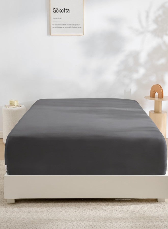 GOKOTTA Fitted Sheet King Only,100% Rayon Derived from Bamboo Fitted Sheet,Ultra Soft,Cooling and Breathable Bottom Sheet with 4 Elastic Corner Straps,No Slip,No Pilling,16" Deep Pocket-Dark Grey - Image 1