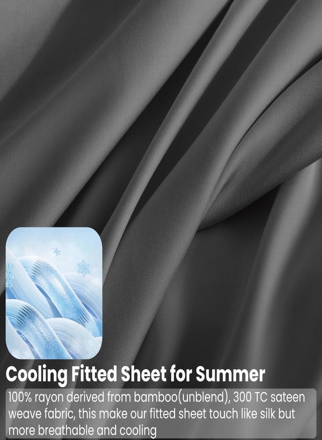 GOKOTTA Fitted Sheet King Only,100% Rayon Derived from Bamboo Fitted Sheet,Ultra Soft,Cooling and Breathable Bottom Sheet with 4 Elastic Corner Straps,No Slip,No Pilling,16" Deep Pocket-Dark Grey - Image 4