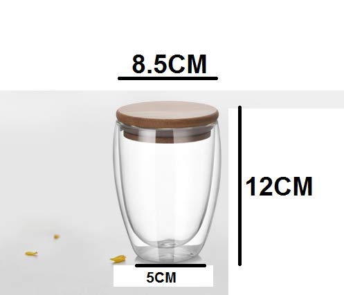 we3 Double Wall Thermal Insulated Mug for Drinking Tea,Coffee,Espresso,Juice,Wine,Latte, Cappuccino Stackable Glass Cup with Bamboo Lid 350 ML Each. (Pack of 1) - Image 5