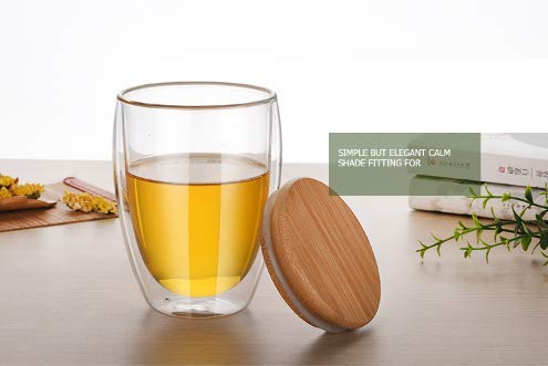 we3 Double Wall Thermal Insulated Mug for Drinking Tea,Coffee,Espresso,Juice,Wine,Latte, Cappuccino Stackable Glass Cup with Bamboo Lid 350 ML Each. (Pack of 1) - Image 3