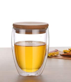 we3 Double Wall Thermal Insulated Mug for Drinking Tea,Coffee,Espresso,Juice,Wine,Latte, Cappuccino Stackable Glass Cup with Bamboo Lid 350 ML Each. (Pack of 1) - Image 1