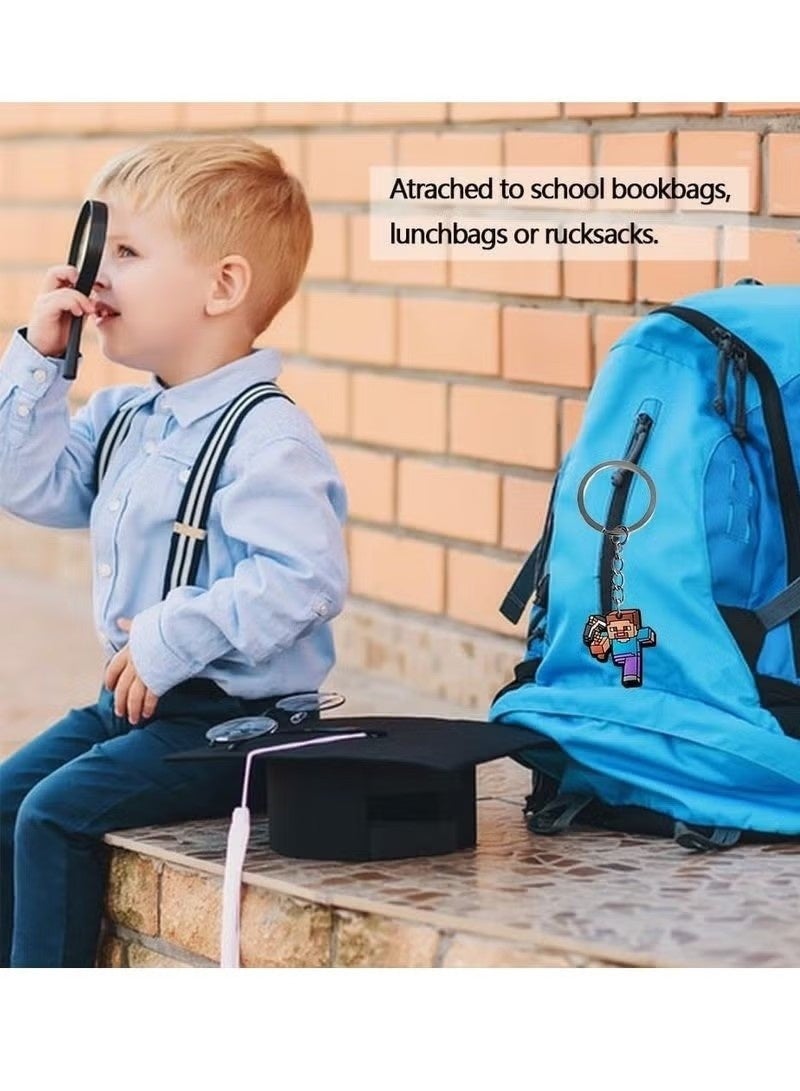 عبوة مكونة من 12 سلسلة مفاتيح ماين كرافت هدية عيد ميلاد خفيفة الوزن وعلامات مفاتيح قابلة للنقل لخزانة أو حقيبة ظهر للأولاد والبنات والأطفال - Image 3