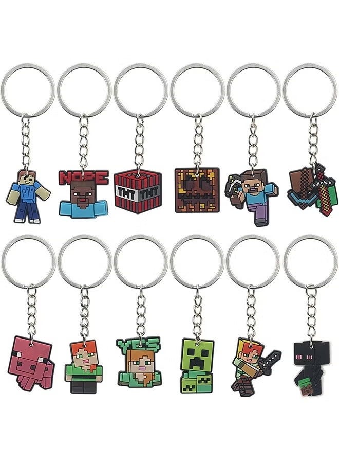 عبوة مكونة من 12 سلسلة مفاتيح ماين كرافت هدية عيد ميلاد خفيفة الوزن وعلامات مفاتيح قابلة للنقل لخزانة أو حقيبة ظهر للأولاد والبنات والأطفال - Image 1