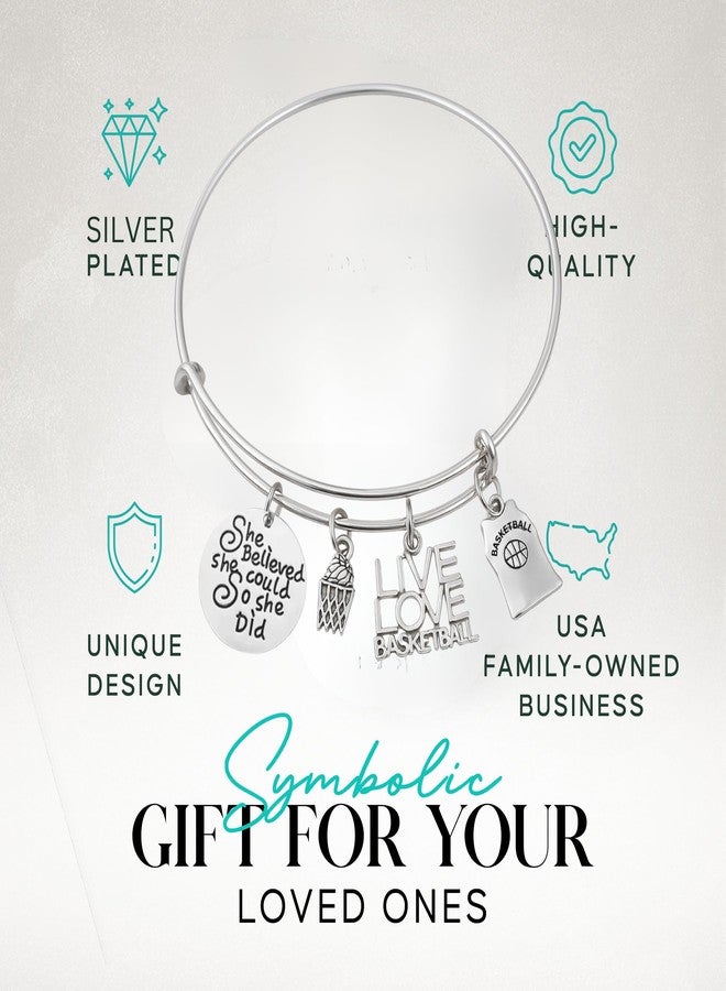 Infinity Collection - Basketball Bracelet, Charm Bracelet Jewelry, Gift for Female Players, "She Did" Inspirational Basketball Jewelry for Women - Image 2