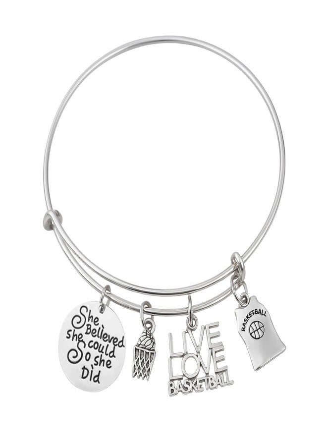 Infinity Collection - Basketball Bracelet, Charm Bracelet Jewelry, Gift for Female Players, "She Did" Inspirational Basketball Jewelry for Women - Image 1