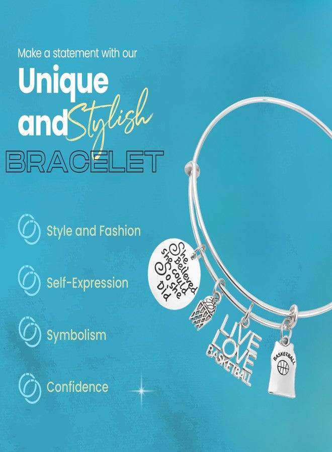 Infinity Collection - Basketball Bracelet, Charm Bracelet Jewelry, Gift for Female Players, "She Did" Inspirational Basketball Jewelry for Women - Image 4