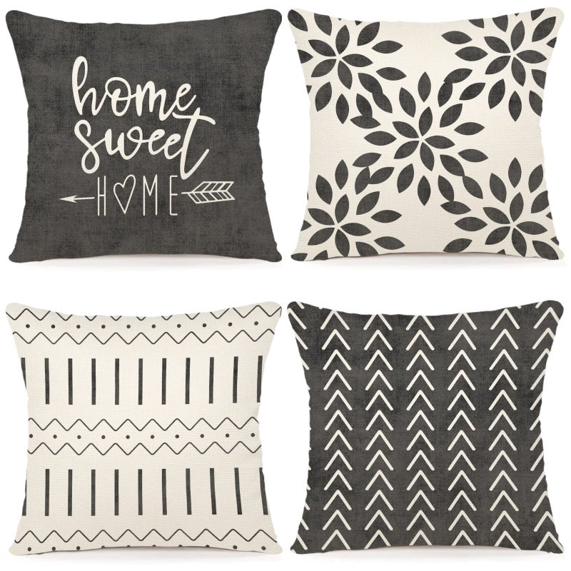 YCOLL Pillow Covers 18x18 Modern Sofa Throw Pillow Cover Decorative Outdoor Linen Fabric Pillow Case for Couch Bed Car Rustic Gray 18x18Set of 4