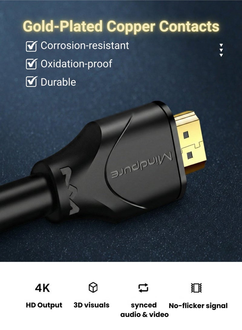 مينديبوريت كابل Mindpure HDMI 4K بطول 2 متر، كابل عالي السرعة إصدار 2.0، 4K@60Hz، موصلات مطلية بالذهب، يدعم HDR وARC وHDCP 2.2، متوافق مع PS5 وPS4 وأجهزة HDTV والشاشات - Image 2