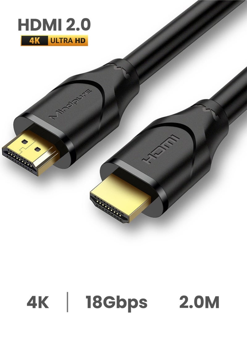 مينديبوريت كابل Mindpure HDMI 4K بطول 2 متر، كابل عالي السرعة إصدار 2.0، 4K@60Hz، موصلات مطلية بالذهب، يدعم HDR وARC وHDCP 2.2، متوافق مع PS5 وPS4 وأجهزة HDTV والشاشات - Image 1