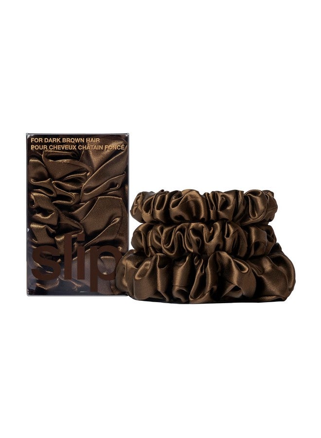 slip Back to Basics Dark Brown Midi & Large Scrunchie Set | Includes 2 Midi & 1 Large Pure Silk Scrunchies | 100% Mulberry Silk, Anti-Crease, Gentle on Hair, Reduces Breakage | Elegant & Durable - Image 1