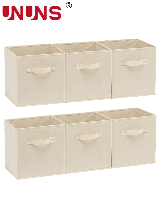 UNUNS 6 Pack Fabric Storage Cubes,Heavy Duty Grey Storage Bins,11 Inch Cube Storage Bin For Cube Organizer,Use As A Clothes Storage Box In Closet,Baskets For Shelves Or Cubbies Storage Bins,28x28x28cm,Beige - Image 1