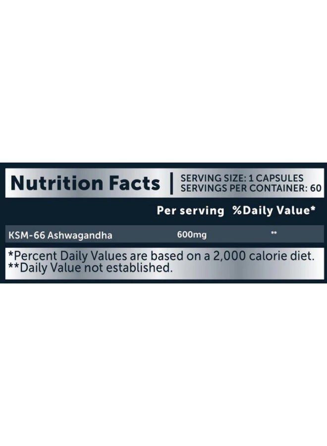 Basix Ashwagandha KSM-66 Extra Strength 600mg - Stress Relief Formula, Natural Mood Support, Stress, Focus, and Energy Support Supplement, 60 Vegetarian Capsules - Image 3