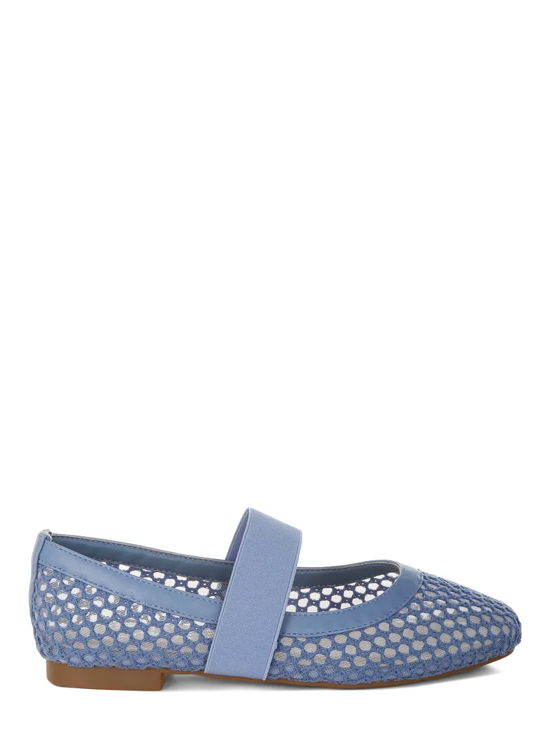 London Rag Mid-Foot Strap Ballerinas in Blue