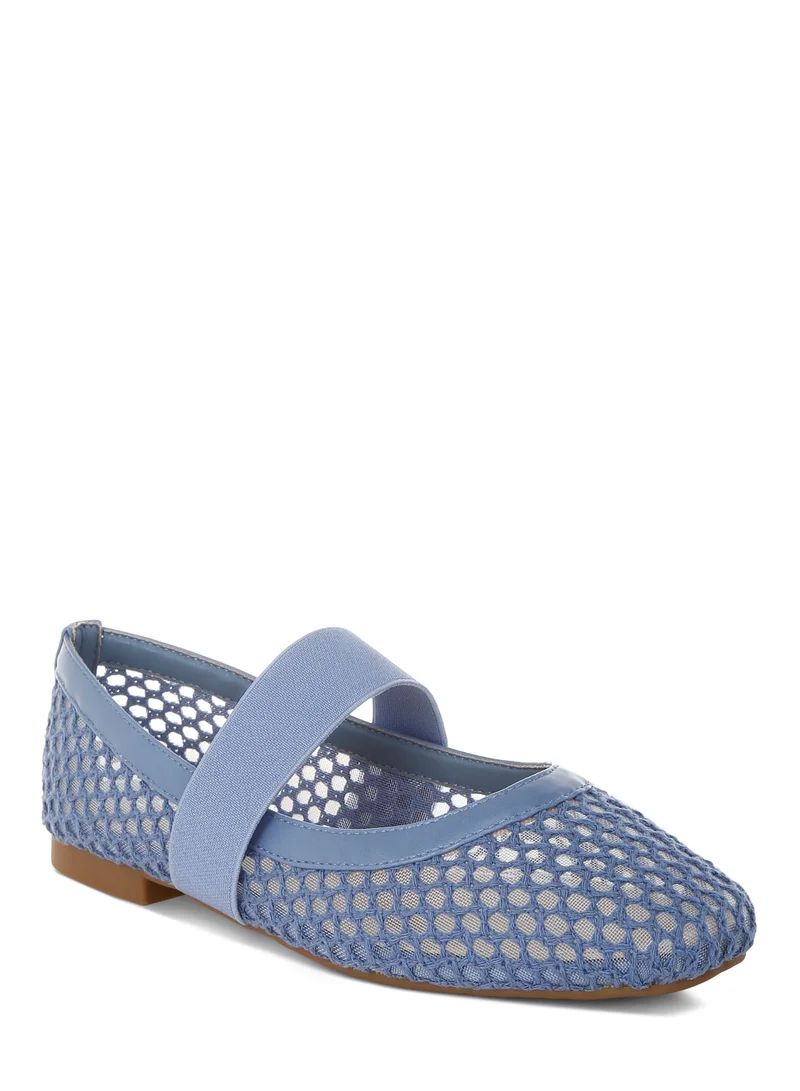 London Rag Mid-Foot Strap Ballerinas in Blue