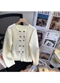 Irregular Design Double Row Buckle Red Wool Coat Women Small Size Loose Knitted Shirt Top Urban Style Long Sleeve Off-white [thick version]