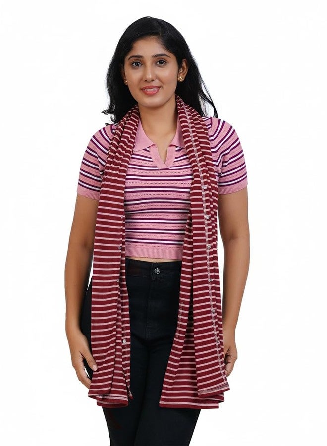Kowsi Soft Mother's Nursing & Feeding Shawl Feeding Cloak (Stripes) (Maroon) - Image 4