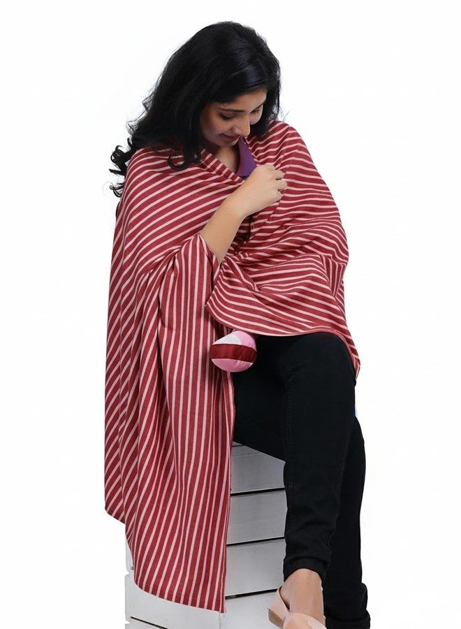 Kowsi Soft Mother's Nursing & Feeding Shawl Feeding Cloak (Stripes) (Maroon) - Image 2