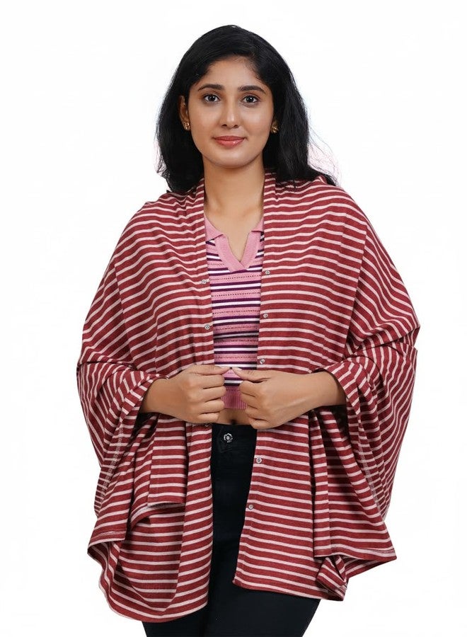 Kowsi Soft Mother's Nursing & Feeding Shawl Feeding Cloak (Stripes) (Maroon) - Image 3