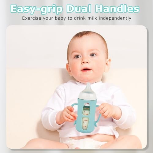 joyfeed Silicone Sleeves for Pigeon Baby Bottles 8.1 oz,Anti Breakage Glass Baby Bottle Holder with Handles 2 Pack - Image 3