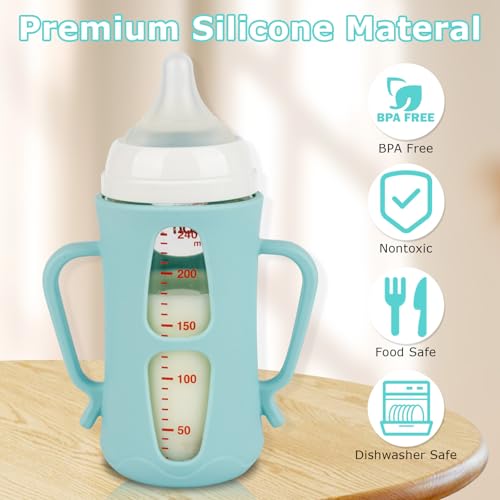 joyfeed Silicone Sleeves for Pigeon Baby Bottles 8.1 oz,Anti Breakage Glass Baby Bottle Holder with Handles 2 Pack - Image 4
