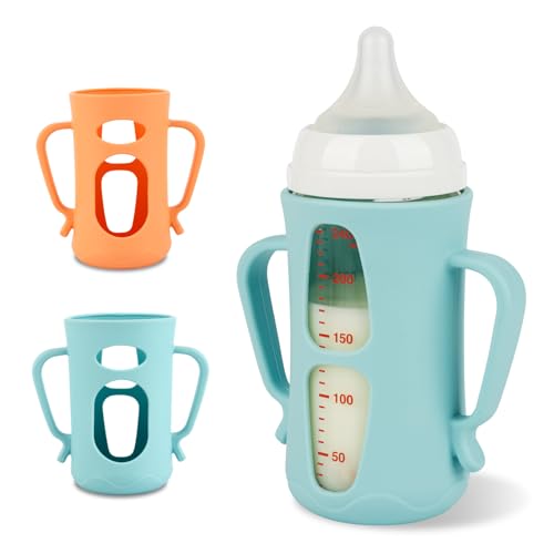 joyfeed Silicone Sleeves for Pigeon Baby Bottles 8.1 oz,Anti Breakage Glass Baby Bottle Holder with Handles 2 Pack - Image 1